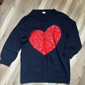 J. Crew Sequin Heart 3/4 Sleeve Sweater